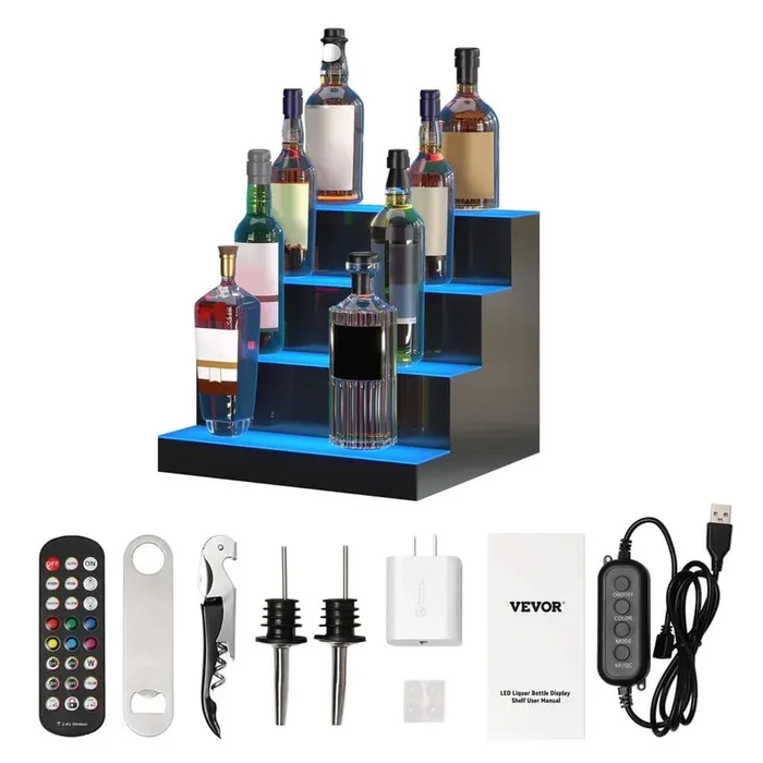 16-Bottles LED Lighted Liquor Bottle Display 16 in. Illuminated Home Bar Shelf 7-Static Colors Acrylic Wine Racks