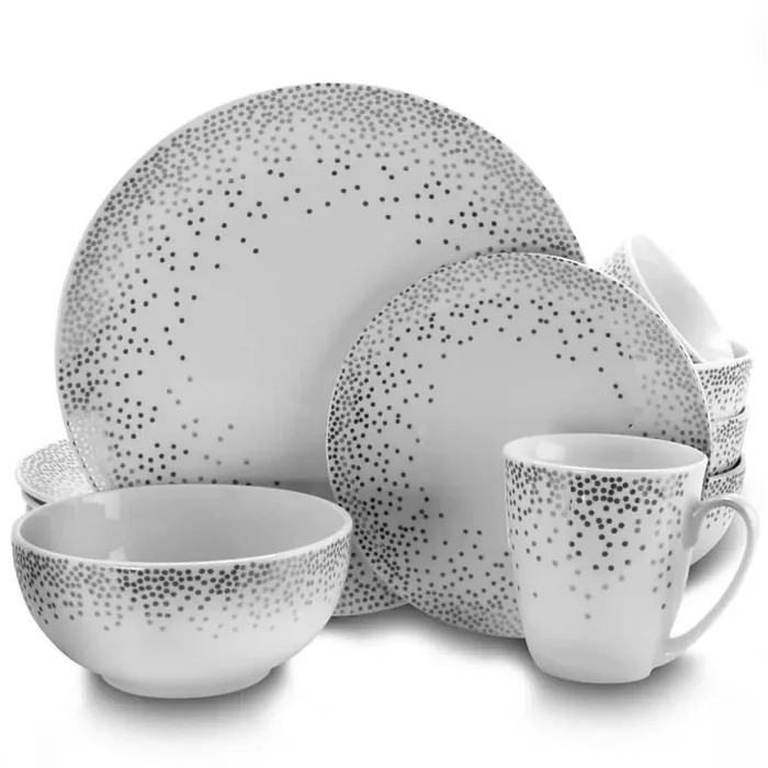 16-Piece Contemporary White Dots Ceramic Dinnerware Set (Service for 4)