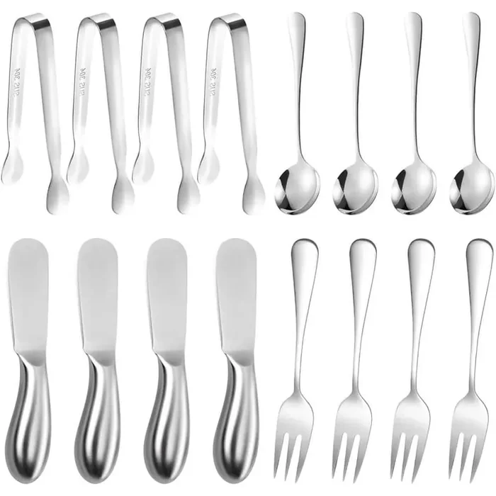 16 Pieces 5.3 in. Cheese Butter Spreader Knives Stainless Steel Multipurpose Butter, Cheese, Tongs, Fork and Spoon