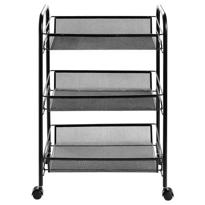 17.2 in. Black Iron 3-Tiers Storage Kitchen Cart with Hook and 4-Wheels