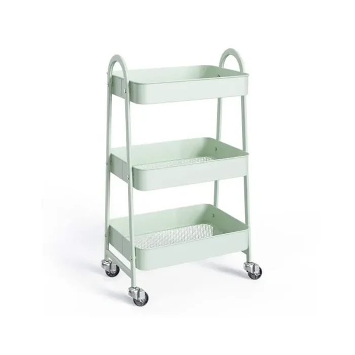 17.4 in. W 3-Shelf Gray Metal Kitchen Cart with Locking Casters