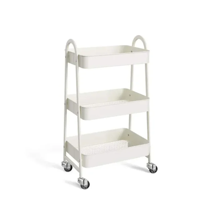 17.4 in. W 3-Shelf White Metal Kitchen Cart with Locking Wheels