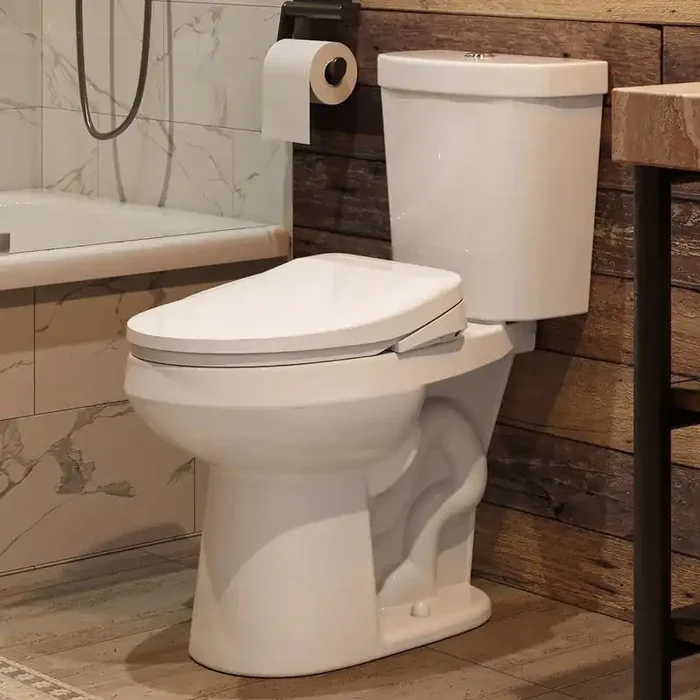 17 in. ADA 2-Pics High-Efficiency 1.1/1.6 GPF Dual Flush Elongated Toilet in White with Smart Bidet Seat Map Flush 1000g