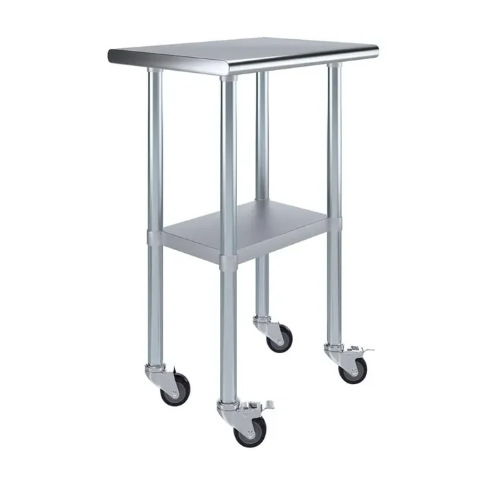 18 in. x 24 in. Stainless Steel Work Table with Casters Mobile Metal Kitchen Utility Table with Bottom Shelf
