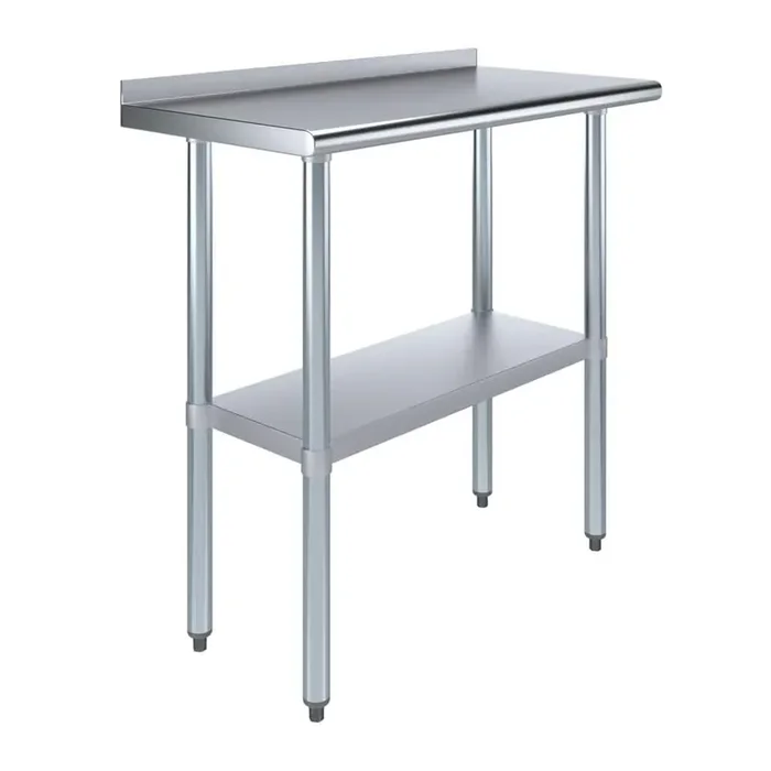 18 in. x 36 in. Stainless Steel Kitchen Utility Table with 1.5 in. Backsplash and Adjustable Shelf, Metal Prep Table