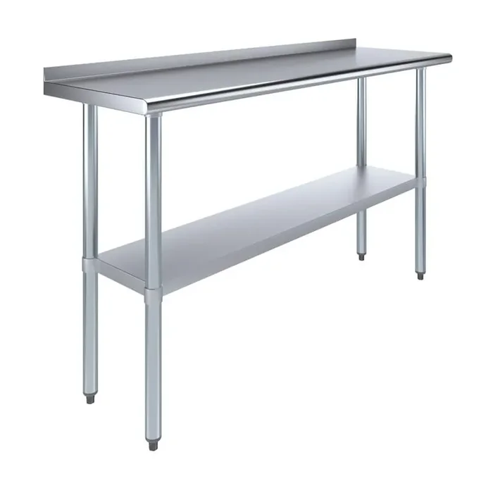18 in. x 60 in. Stainless Steel Kitchen Utility Table with 1.5 in. Backsplash and Adjustable Shelf, Metal Prep Table