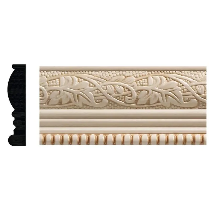 1825 1/2 in. x 2-1/4 in. x 96 in. White Hardwood Embossed Ivy/Bead Trim Chair Rail Moulding