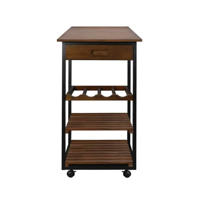 19 in.W Two Tone Solid Wood Kitchen Cart with Wine Rack and Drawer