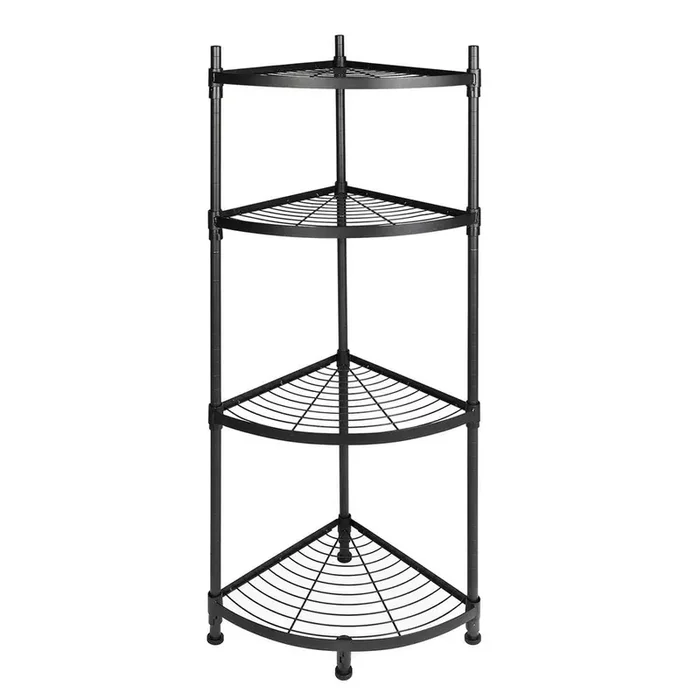 19 in. x 13.2 in. x 43.3in 4-Tier Black Iron Corner Shelf with 4 Legs