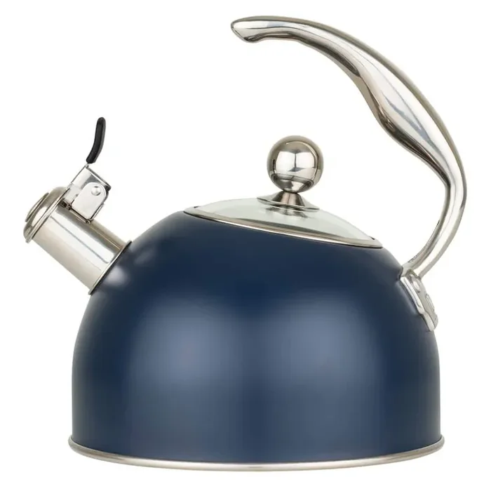 2.6 Qt. 10 cups Stainless Steel Whistling Kettle with 3-Ply Base, Slate Blue