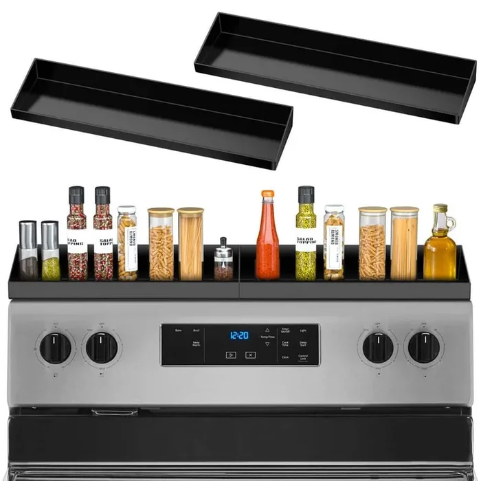 2-Pack 15 in. Black Magnetic Stove Top Spice Rack, Metal Over the Stove Shelf