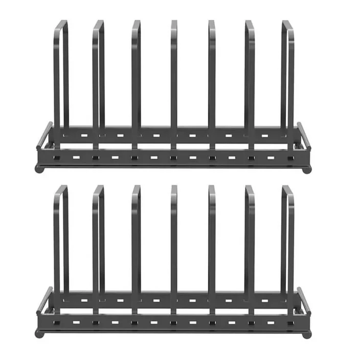 2-Pack Adjustable Bakeware Organizer Rack, Black Standing Pot Rack, Metal Cutting Board Rack for Cookware