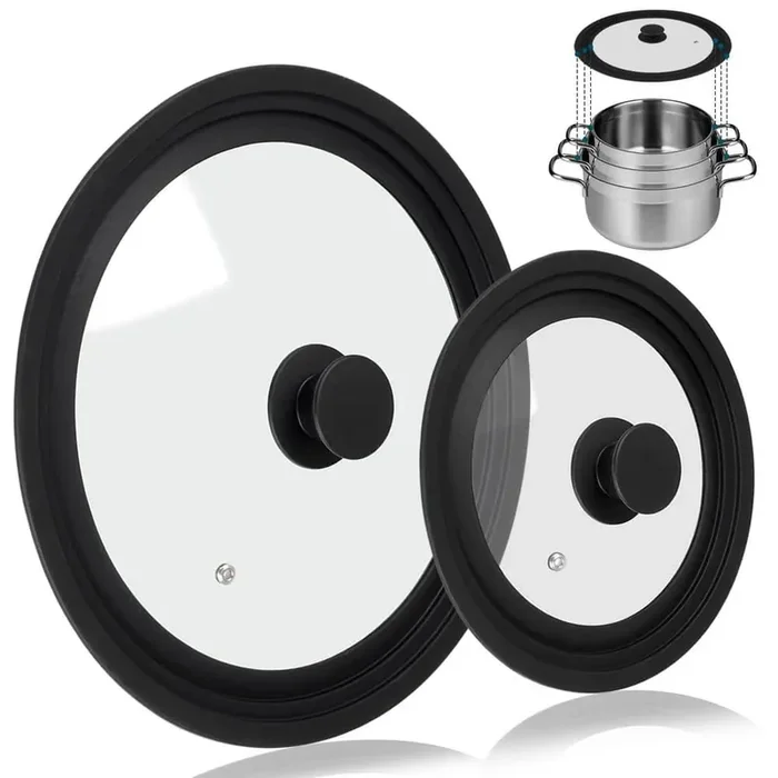 2-Pack Universal Lid, Glass Replacement Pan Lid for 7 in. 8 in. 9 in. and 10 in. 11 in. 12 in. Diameter Cookware