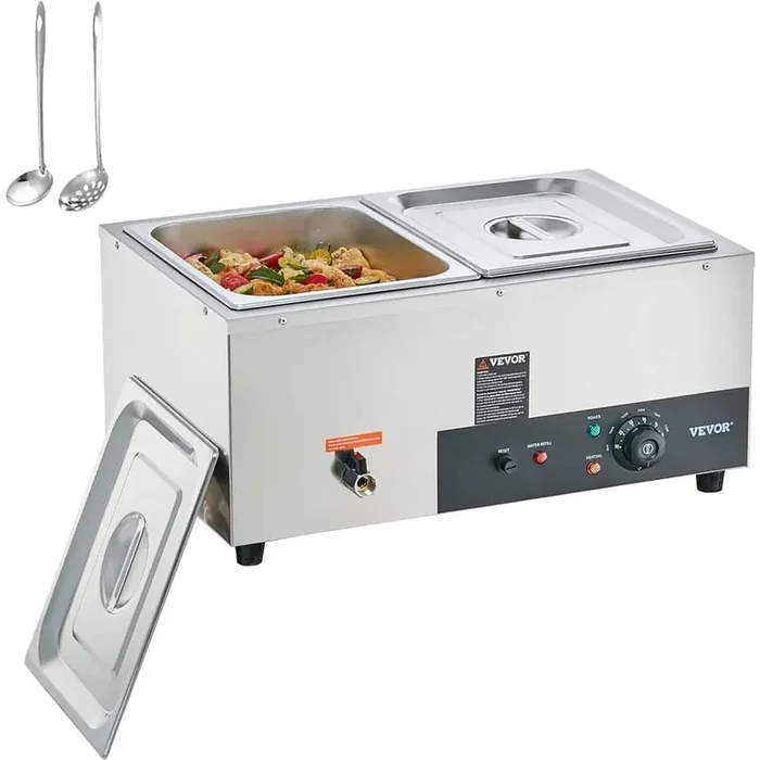 2-Pan Commercial Food Warmer 2 x 12 qt. Electric Steam Table 1500-Watts Countertop Stainless Steel Buffet Bain Marie