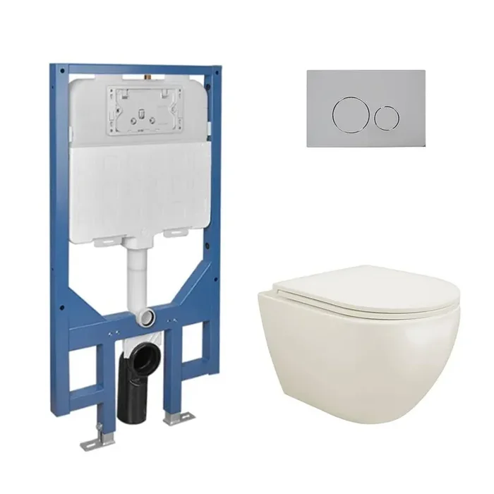 2-Piece 1.1/1.6 GPF Elongated Toilet Wall Mounted Wall Hung Toilet w/Concealed In-Wall Toilet Tank (Seat Included), Bone