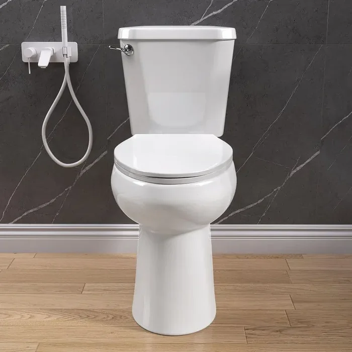 2-Piece 1.28 GPF 19 in. Height Single Flush Elongated 12 in. Rough-in Modern Toilet in White Seat Included Chrome Handle