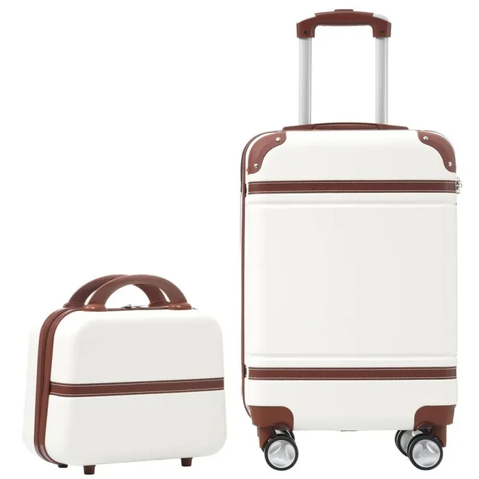 2-Piece 20 in. White Hardside Luggage Set with Spinner Wheels and Cosmetic Case