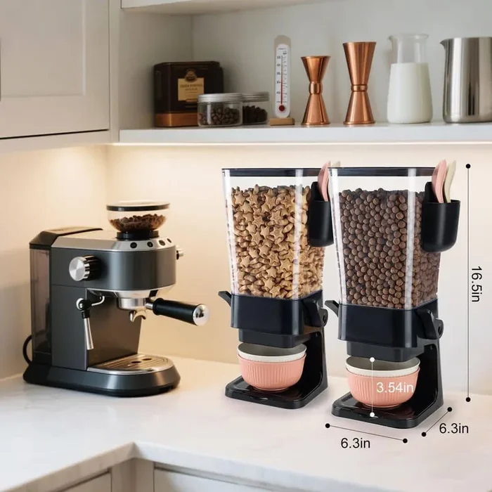 2-Piece Black Cereal Dry Food Dispenser Countertop with Bowls, Spoons, Snack Organizer Containers Storage for Pantry