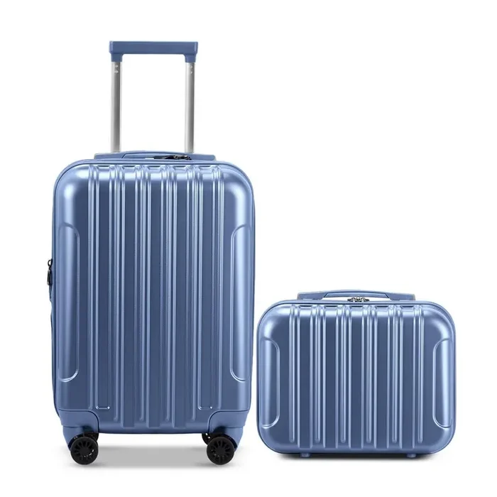 2-Piece Blue 14 in. 20 in. ABS&PC with Spinner Carry on Hardshell Lightweight Luggage Set