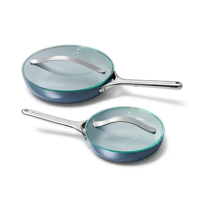 2-Piece Ceramic Fry Pan Cookware Set with Glass Lids in Navy