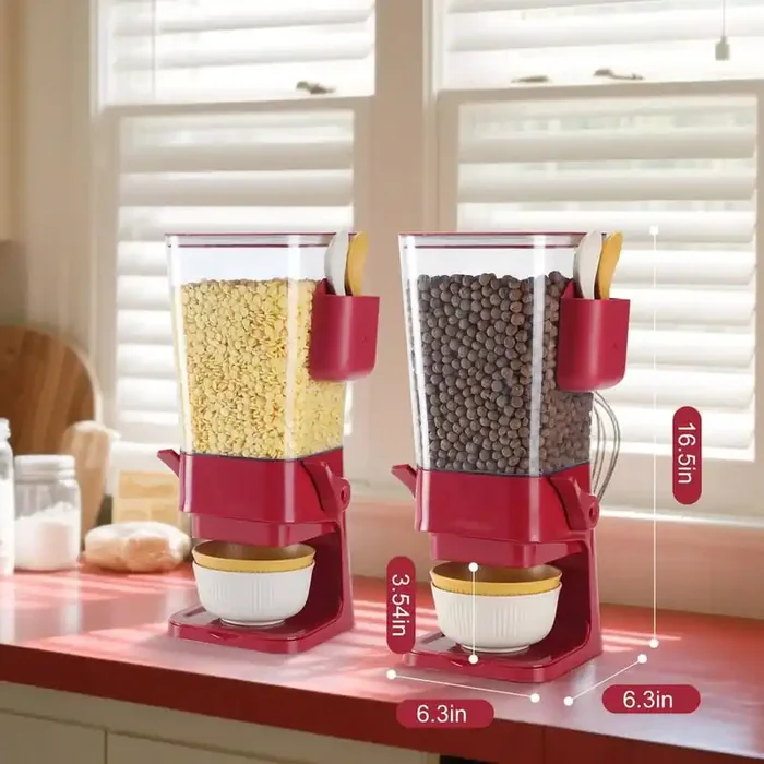 2-Piece Red Cereal Dry Food Dispenser Countertop with Bowls, Spoons, Snack Organizer Containers Storage for Pantry