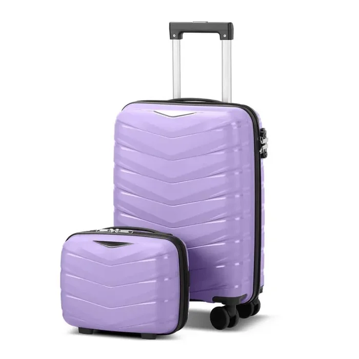 2-Piece Taro Purple V-stripe with PP tote bag 14in 20in PP Luggage Set