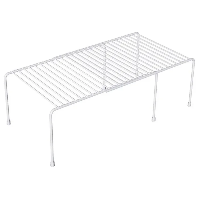 2-Shelf White Expandable Storage Rack Scratch Resistant Feet Kitchen Cabinet Counter Organizer