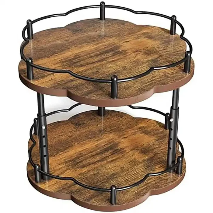 2 Tier Black Cabinet Turntable Spice Organizer Adjustable Height Wood Kitchen Countertop Storage 10 Inch