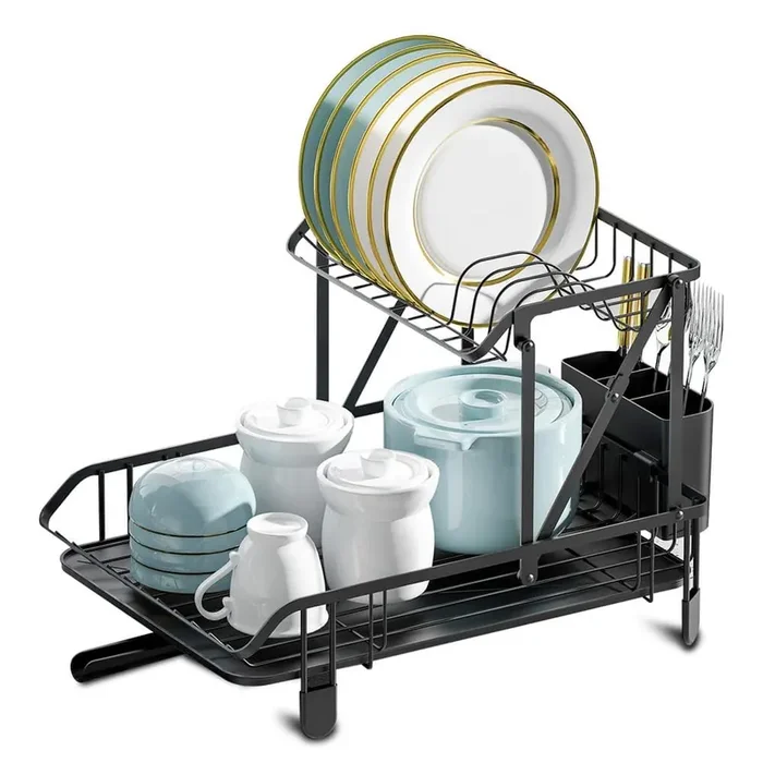 2-Tier Collapsible Rust-proof Standing Dish Rack