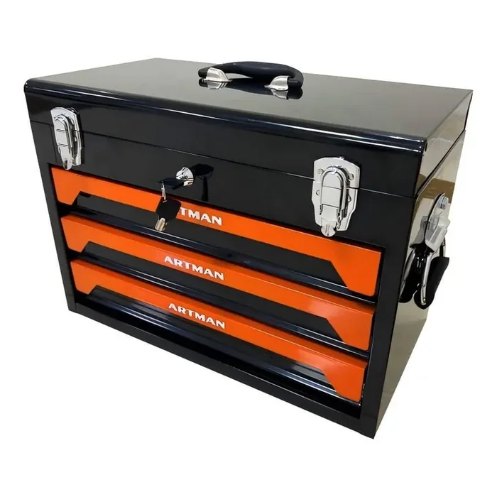 20 in. 3-Drawer Steel Toolbox, 4-Layers of Tools with Metal Latches in Black and Orange