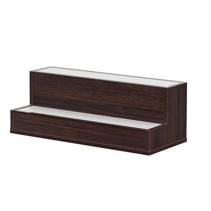 20 in. Wood LED Lighted 2-Tier Wine Glass Rack Bar Display Shelf with App and Remote Control, Walnut