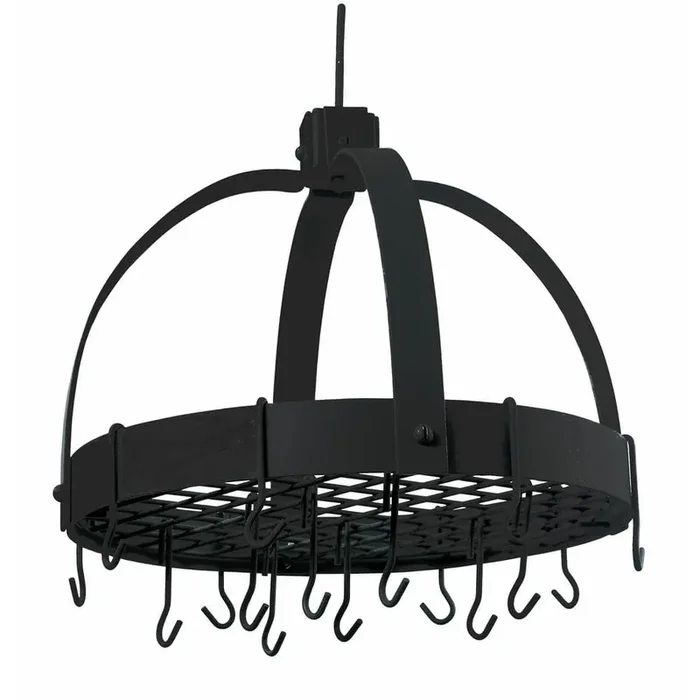 20 in. x 15¼ in. x 21 in. Dome Matte Black Pot Rack with Grid, 16-Hooks