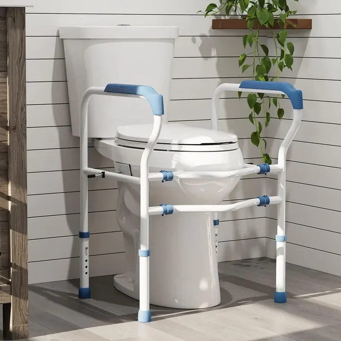21 in. Heightened 1.1/1.6 GPF Dual Flush Elongated 2-Pcs Toilet in White with Toilet Safety Rail with Adjustable Height