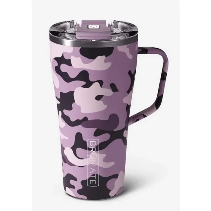 22 oz. Mauve Purple Camo Stainless Steel 100% Leak Proof Insulated Coffee Travel Mug Double Walled Handle and Lid
