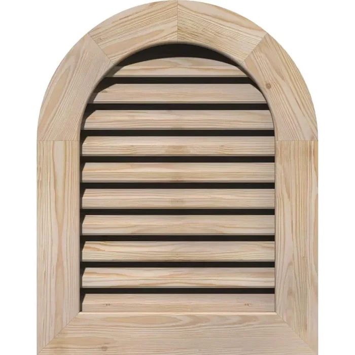 23 in. x 33 in. Round Top Unfinished Smooth Pine Wood Built-in Screen Gable Louver Vent