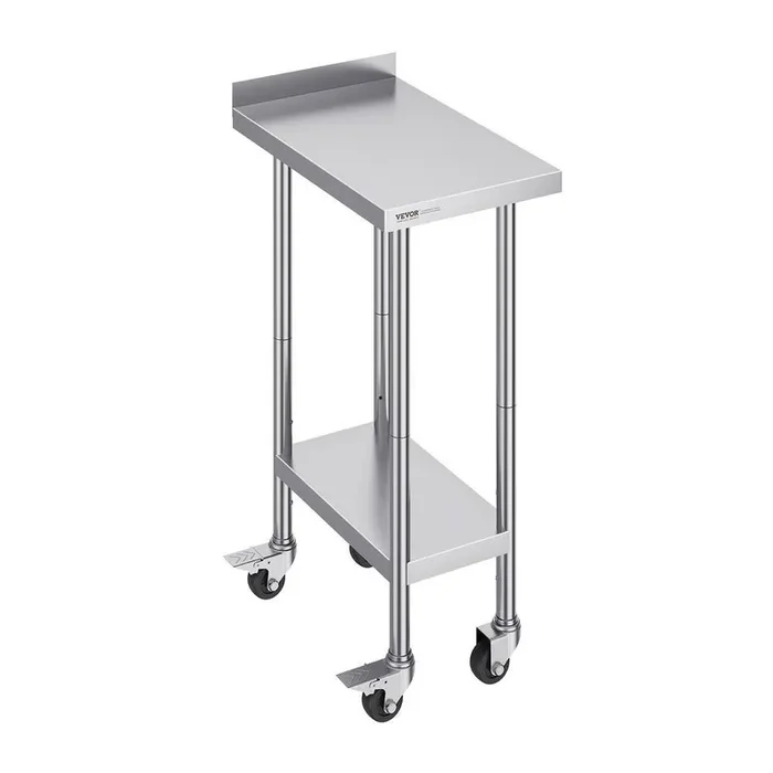 24 in. x 15 in. x 40 in. Silver Stainless Steel Kitchen Prep Table Commercial Worktable w/ Casters & Adjustable Height