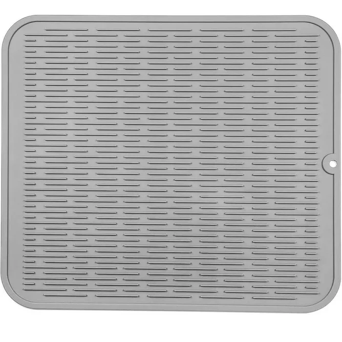 24 in. x 18 in. Gray Heat-Resistant Silicone Dish Drying Mat for Kitchen Counter, Sink, Refrigerator or Dish Rack