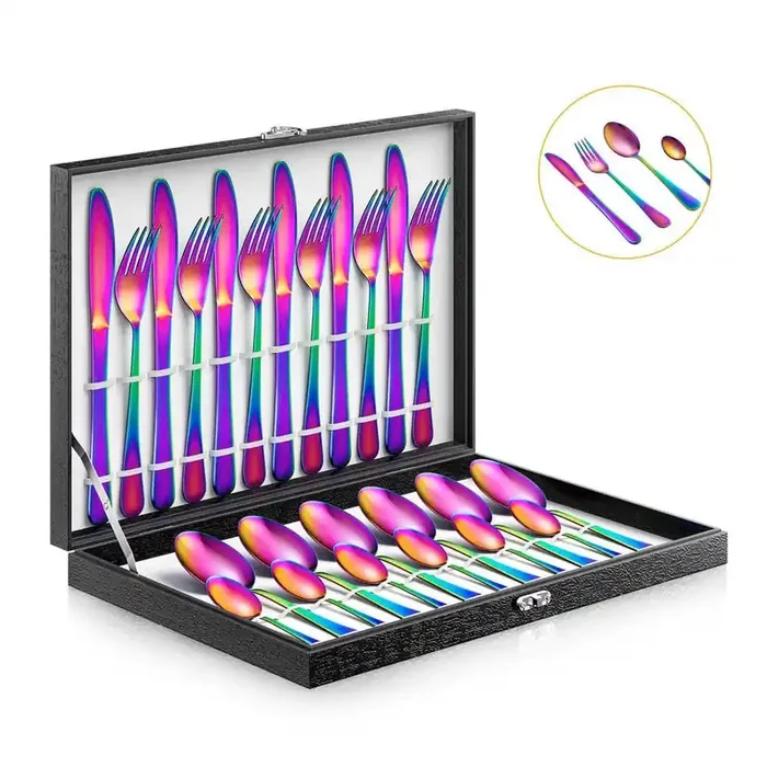 24-Piece Rainbow 18/10-Stainless Steel Flatware Set Service for 6-Kitchen Mirror Polished Silverware Cutlery Set