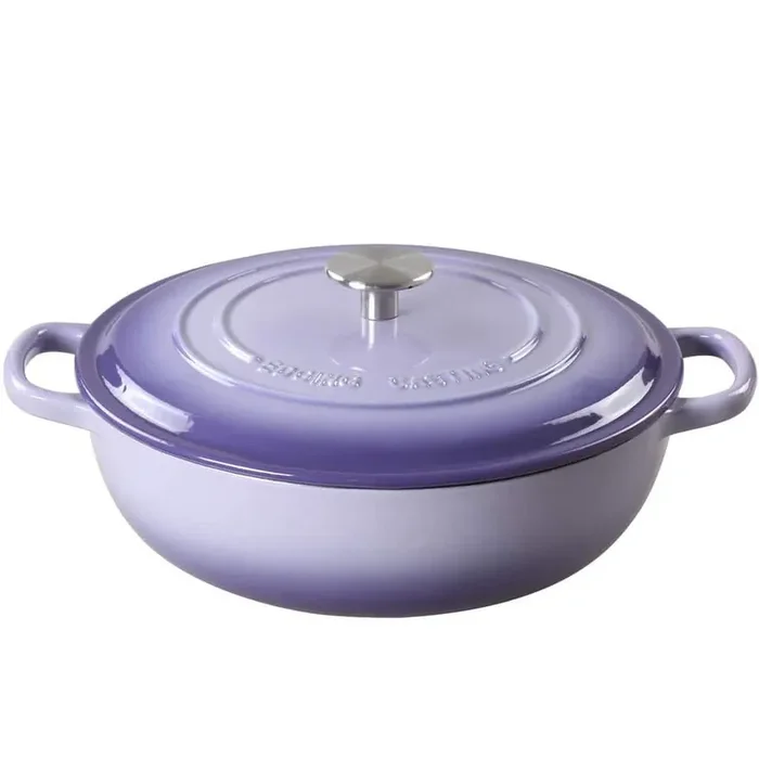 3.8 Qt. Enameled Cast Iron Smooth Porcelain Glaize Bruiser in Purple Nonstick with Lid and Dual Large Ergonomic Handles