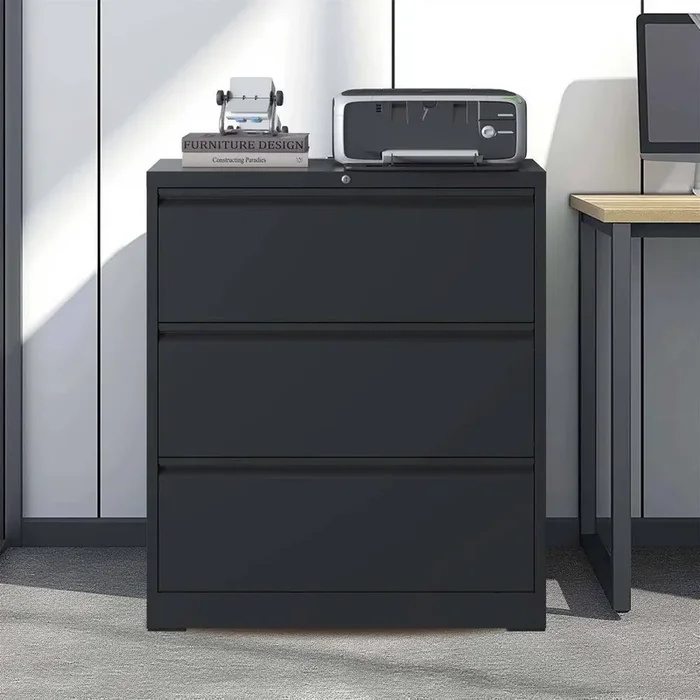 3 Drawer Metal Lateral File Cabinet with Lock Office Home Pantry Organizer for A4 Legal/Letter Size, Black