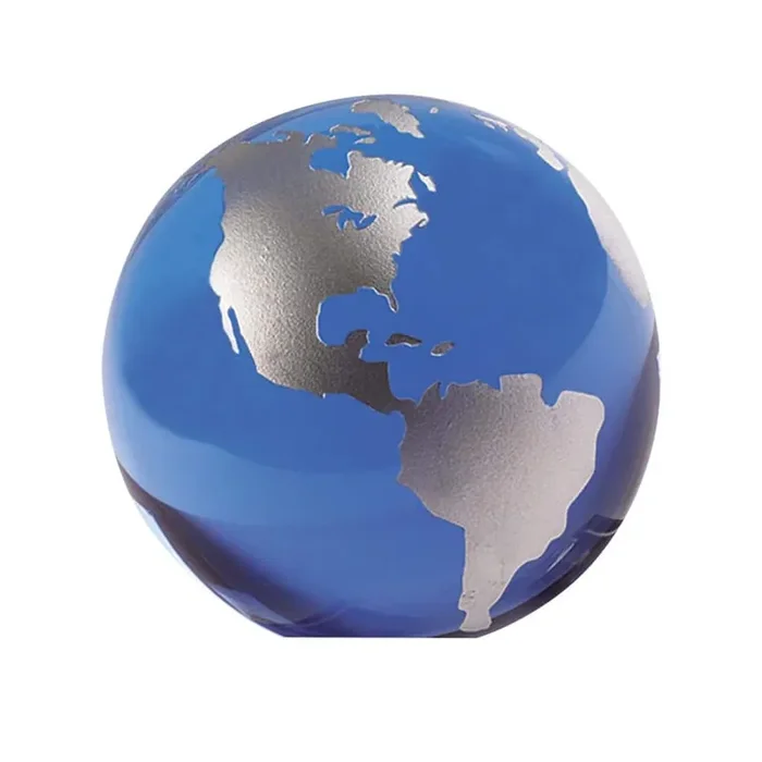 3 in. Blue With Silver Hand Painted Silver Crystal Globe