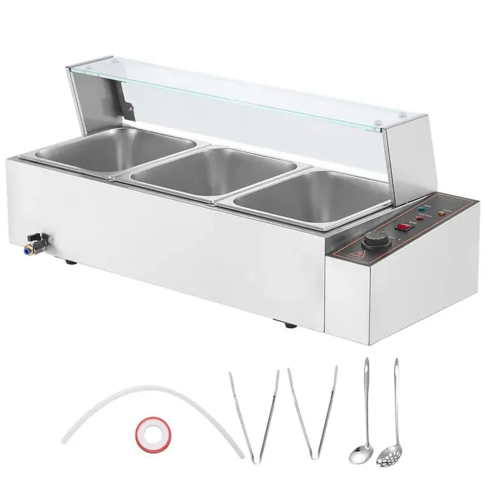 3-Pan Commercial Food Warmer, 17.4 qt. Electric Steam Table, 1200W Professional Countertop Stainless Steel Buffe