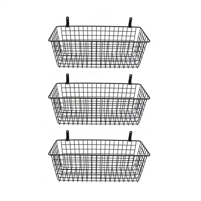 3-Piece Black Hanging Wall Wire Baskets, Farmhouse Food Storage for Kitchen, Pantry and Laundry