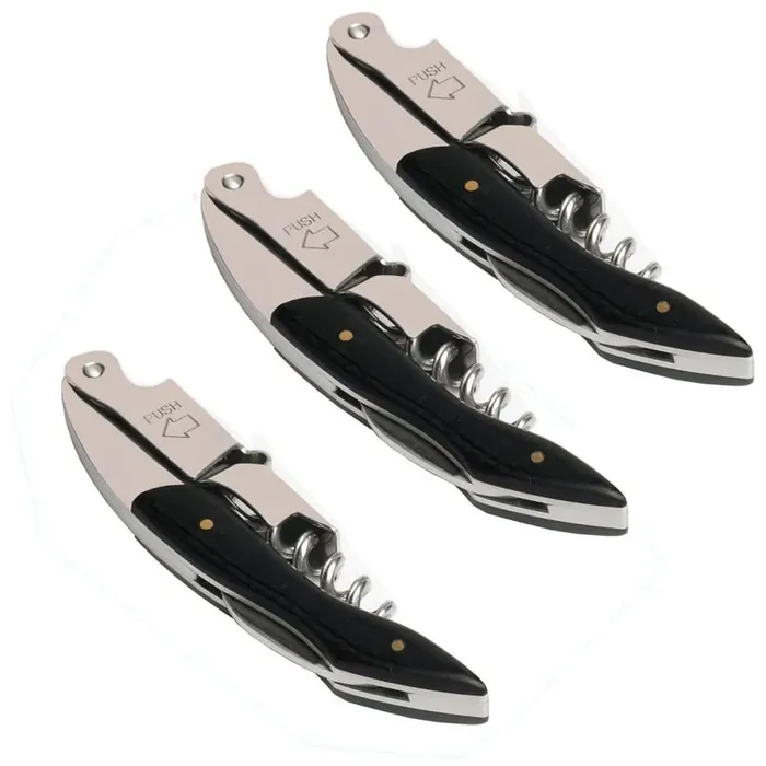 3-Piece Professional Waiter Corkscrew with Long Handle, Stainless Steel Handle Wine Opener for Bar, Black