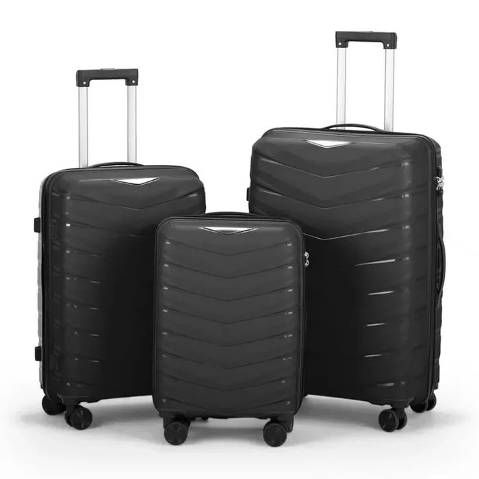 3-Piece V-Stripes Black 20 in., 24 in., 28 in. Tie Rods PP Luggage Set