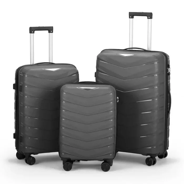 3-Piece V-Stripes Dark Grey 20 in., 24 in., 28 in. Tie Rods PP Luggage Set
