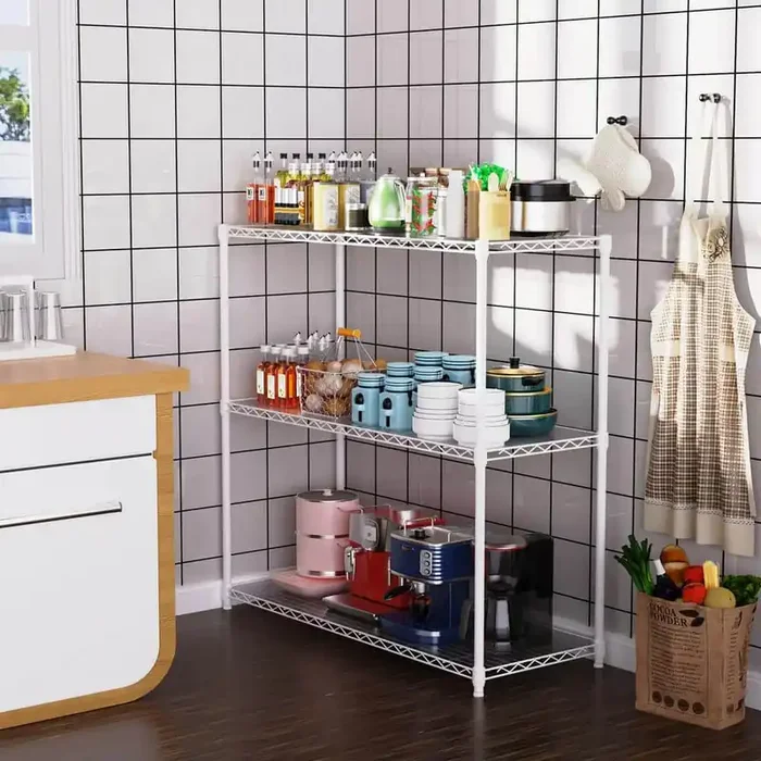3-Tier Heavy Duty Steel Wire Shelving Unit in White (18 in. W x 48 in. H x 47.2 in. D)