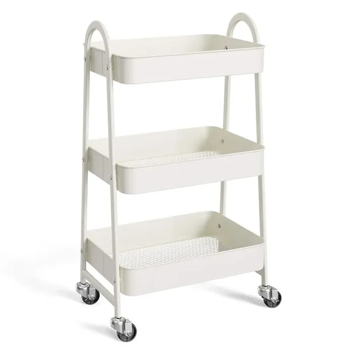 3-Tier Metal Wheeled Narrow Storage Shelf Organizer Cart in White (16.9 in. W x 30.9 in. H x 12.2 in. D)