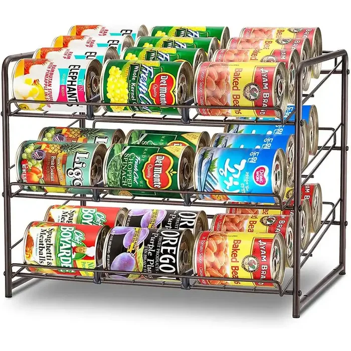 3 Tier Stackable Can Rack Organizer for Kitchen Cabinet Pantry Countertop, Bronze