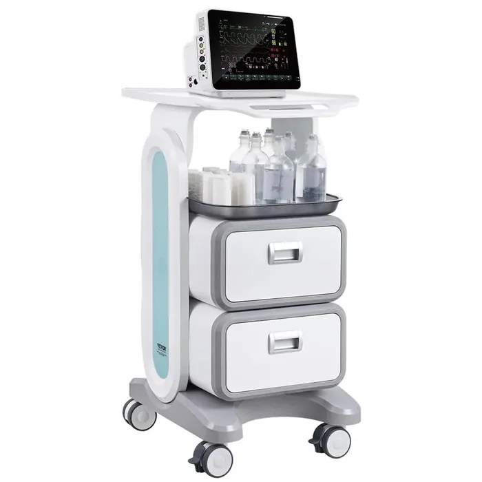 3 Tiers Lab Carts, Lab Utility Cart with 2 Drawers & 1 Top Tray, Mobile Medical Cart Kitchen Cart White
